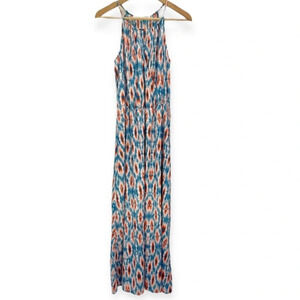Collective Concepts Blue & Pink Print Peek-A-Boo Halter Maxi Dress, MP